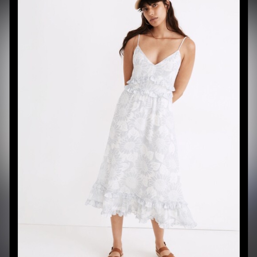 Madewell White Floral Midi Dress